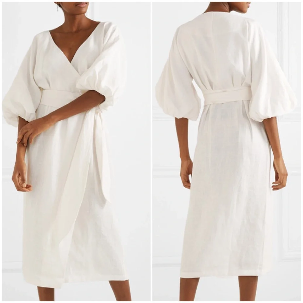 MARA HOFFMAN Francesca Hemp White Wrap Midi Dress_4